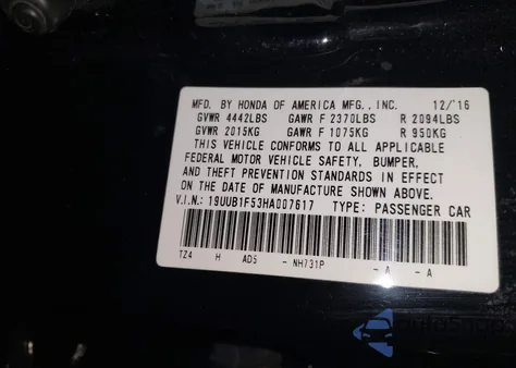 2017 Acura Tlx Technology Package из США, поврежденный, VIN 19UUB1F53HA007617